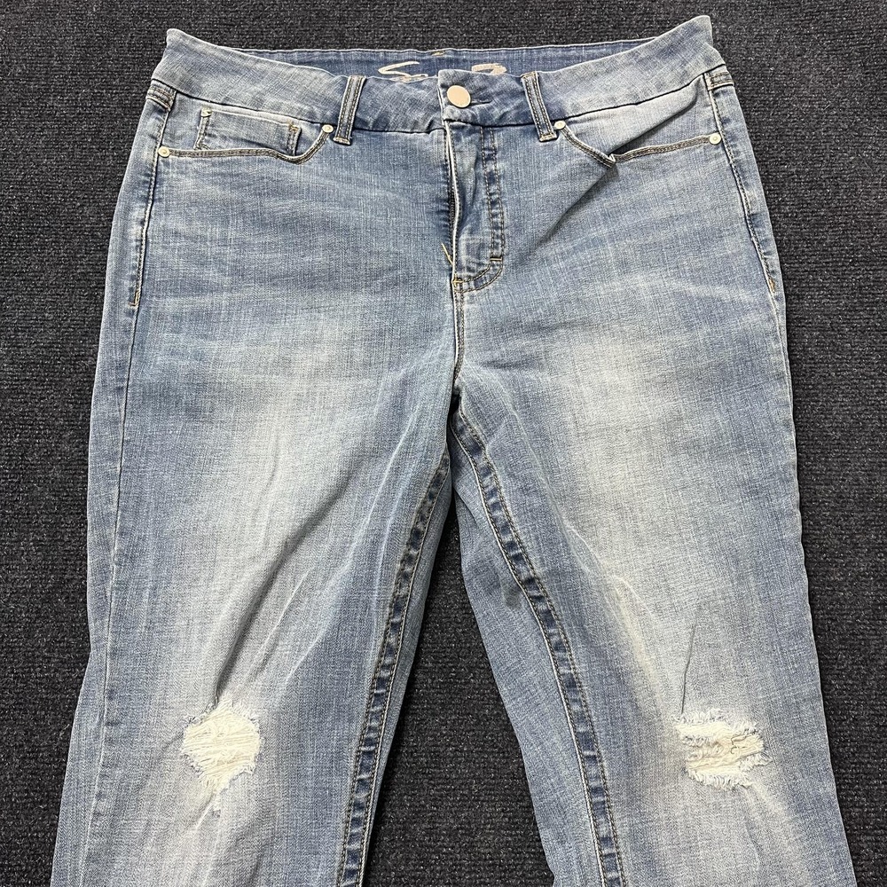 Seven7 Jeans Womens 16 Light Wash Distressed Mid Rise Skinny Stretch Denim Blue